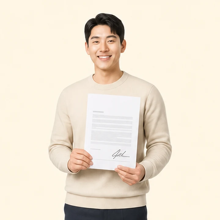 연체자 현대 투싼 장기렌트 서면 견적서를 들고 있는 고객